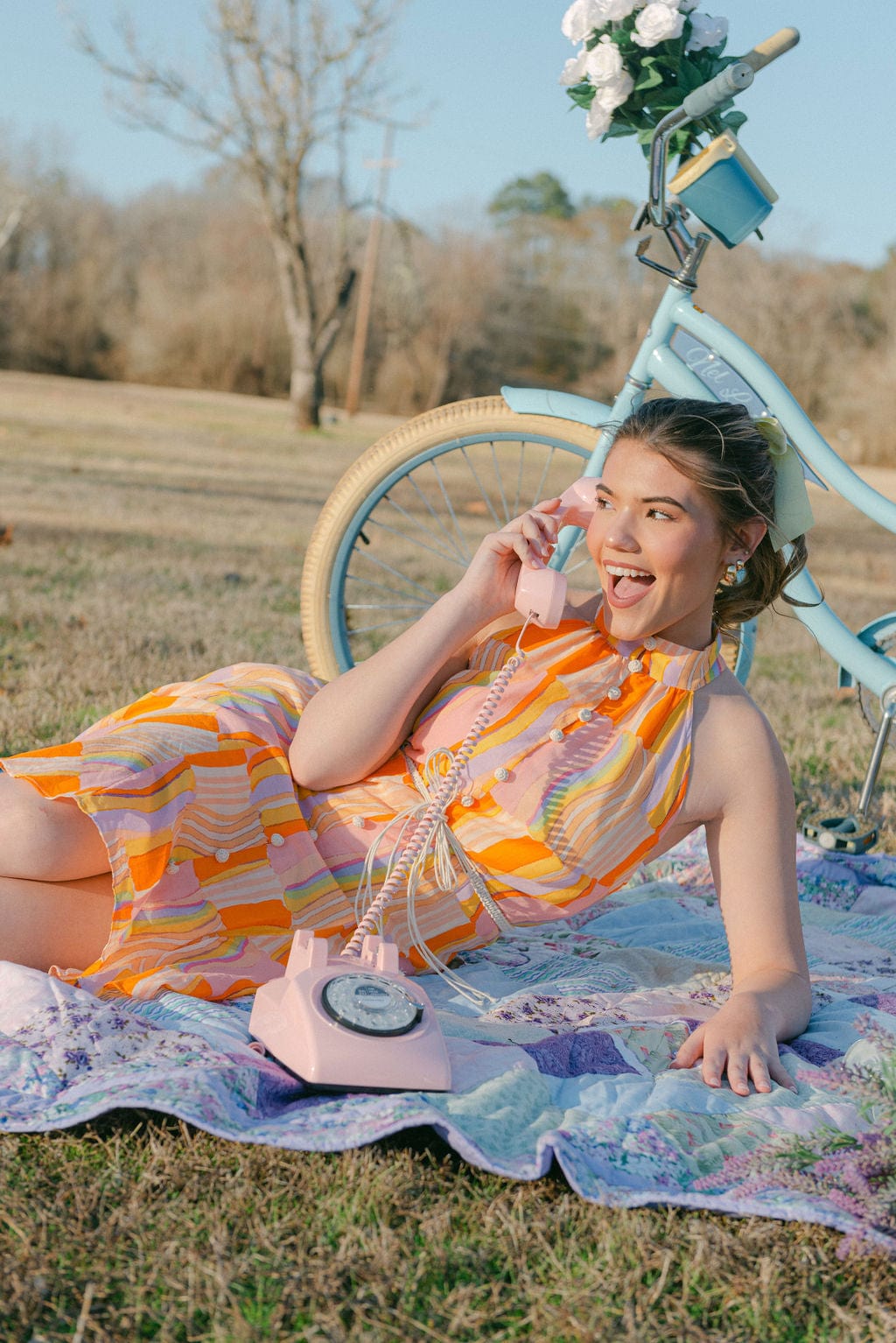 Orange Tie Waist Halter Mini Dress
