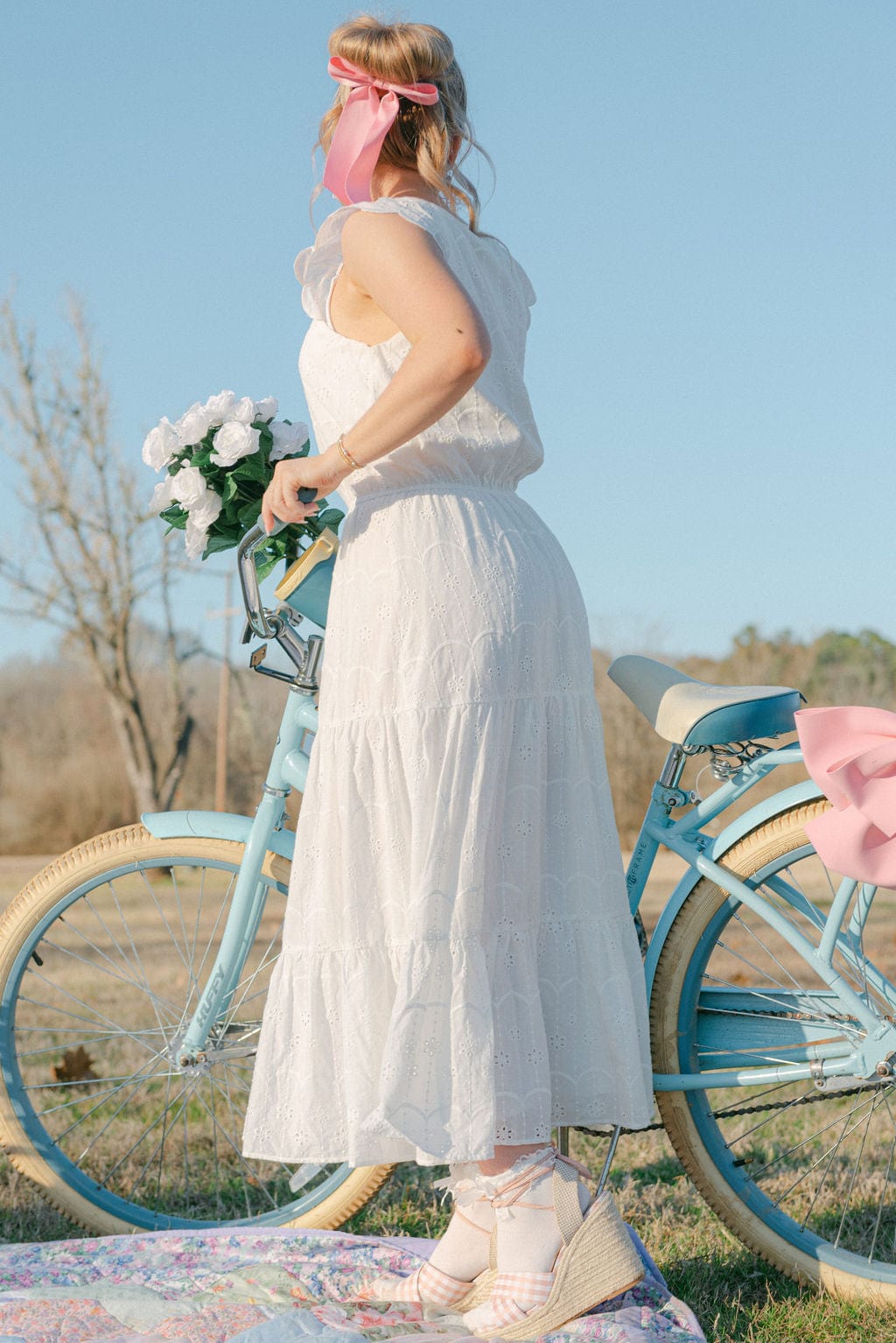 White Eyelet Lace Midi Dress - Image 2
