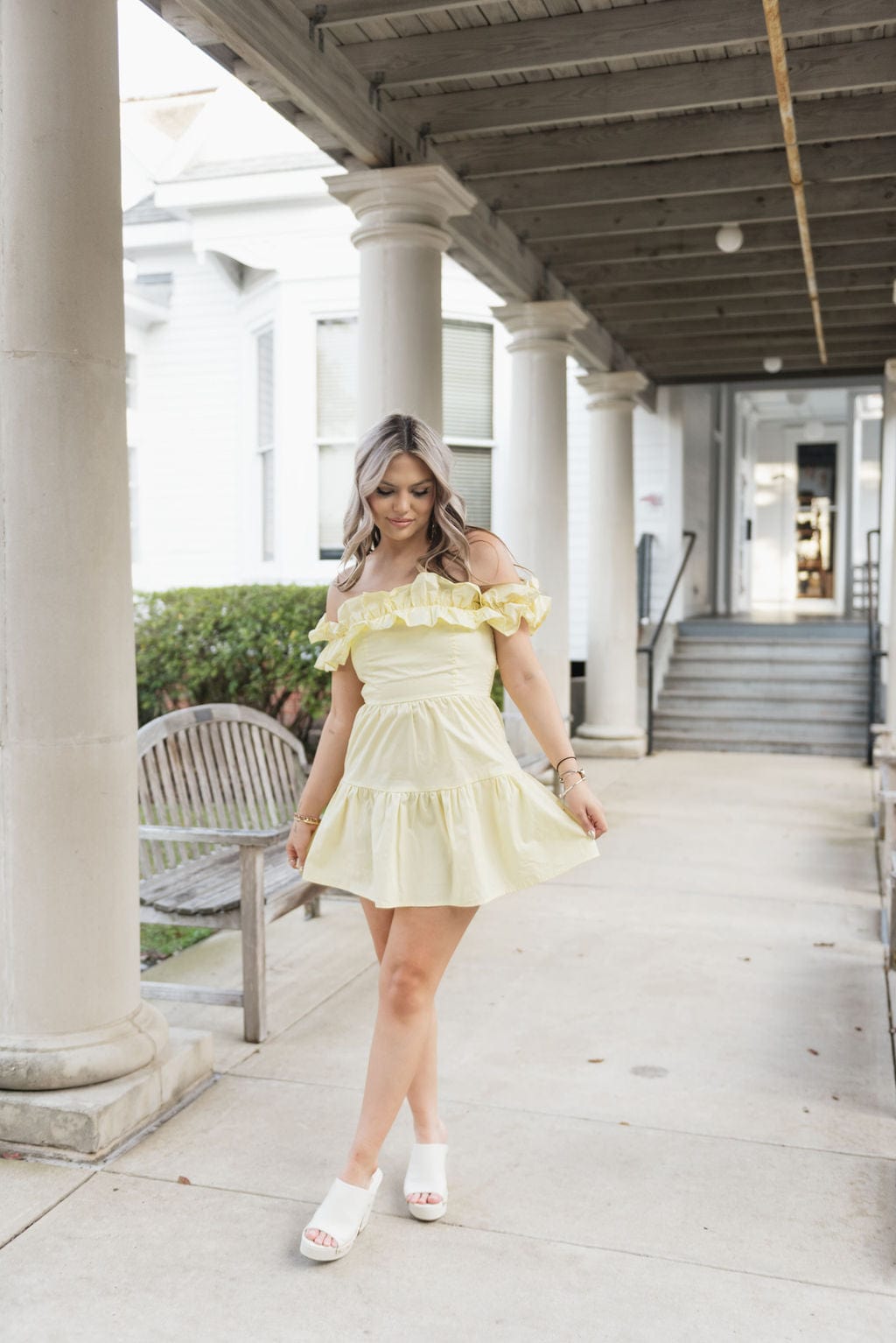 Yellow Ruffle Off The Shoulder Dress - Image 4