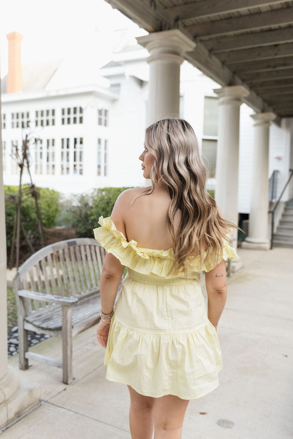 Yellow Ruffle Off The Shoulder Dress - Image 2