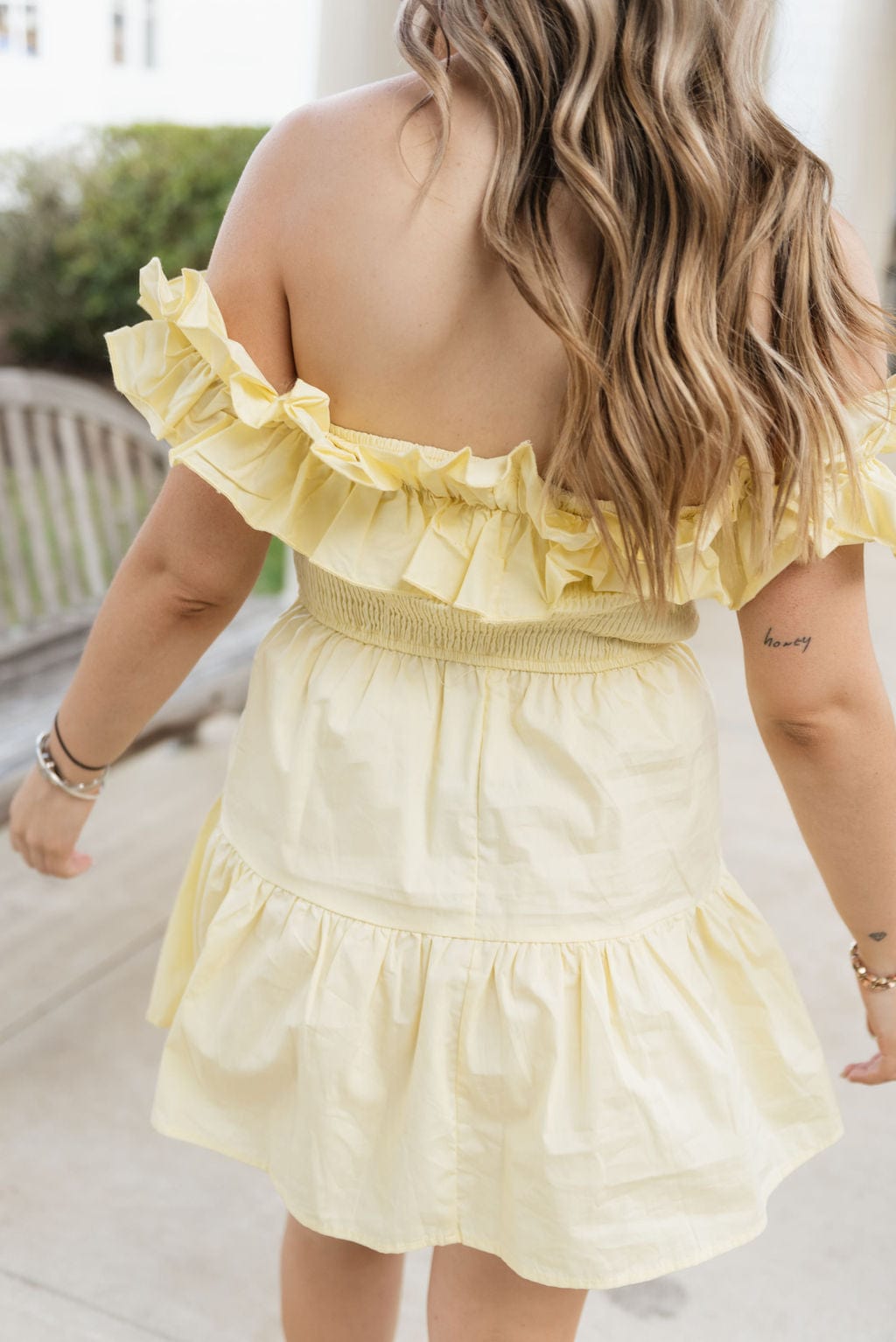 Yellow Ruffle Off The Shoulder Dress - Image 6