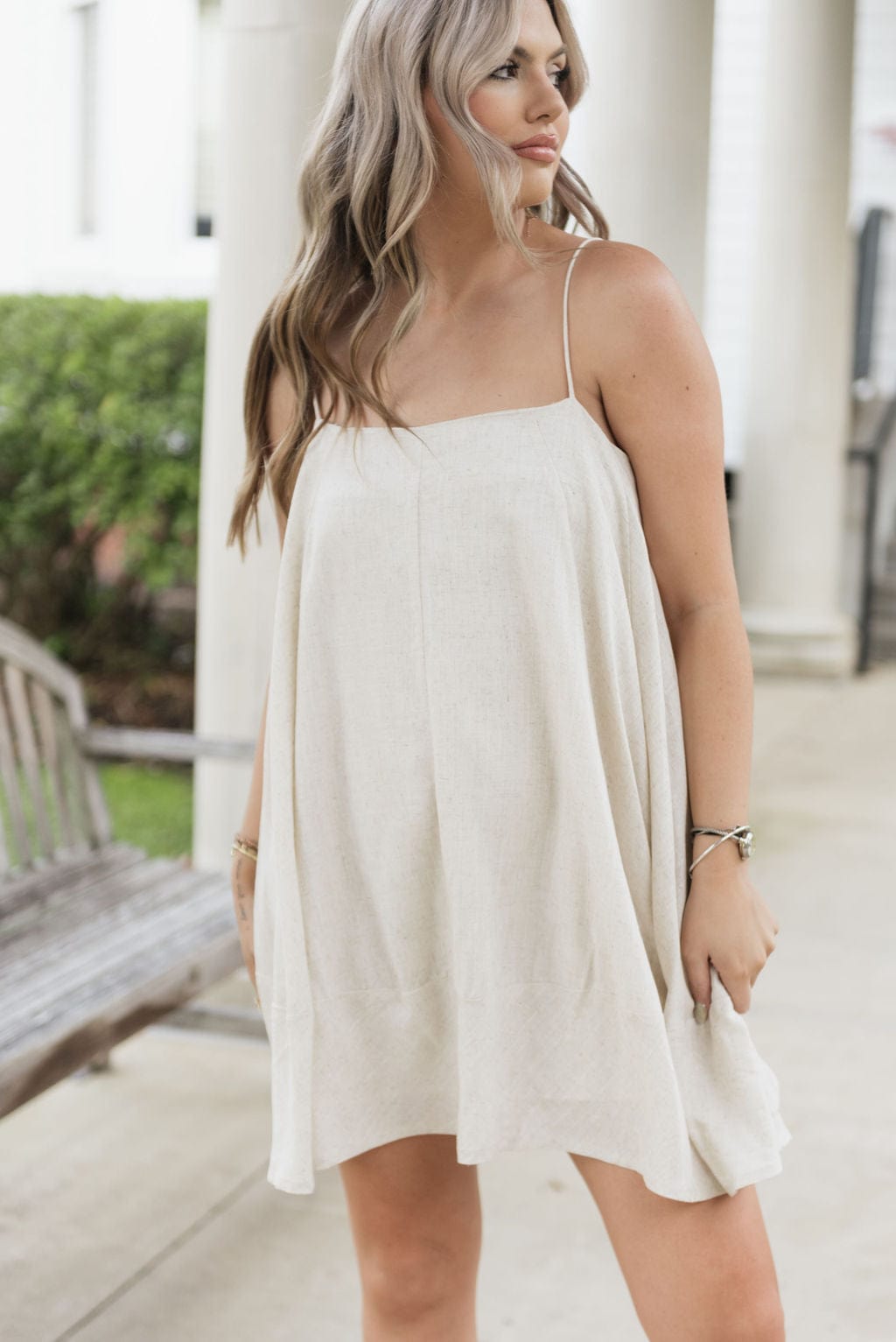 Oatmeal Linen Flowy Cami Mini Dress - Image 4