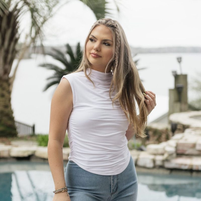 White Fitted Ruch Detail Sleeveless Top