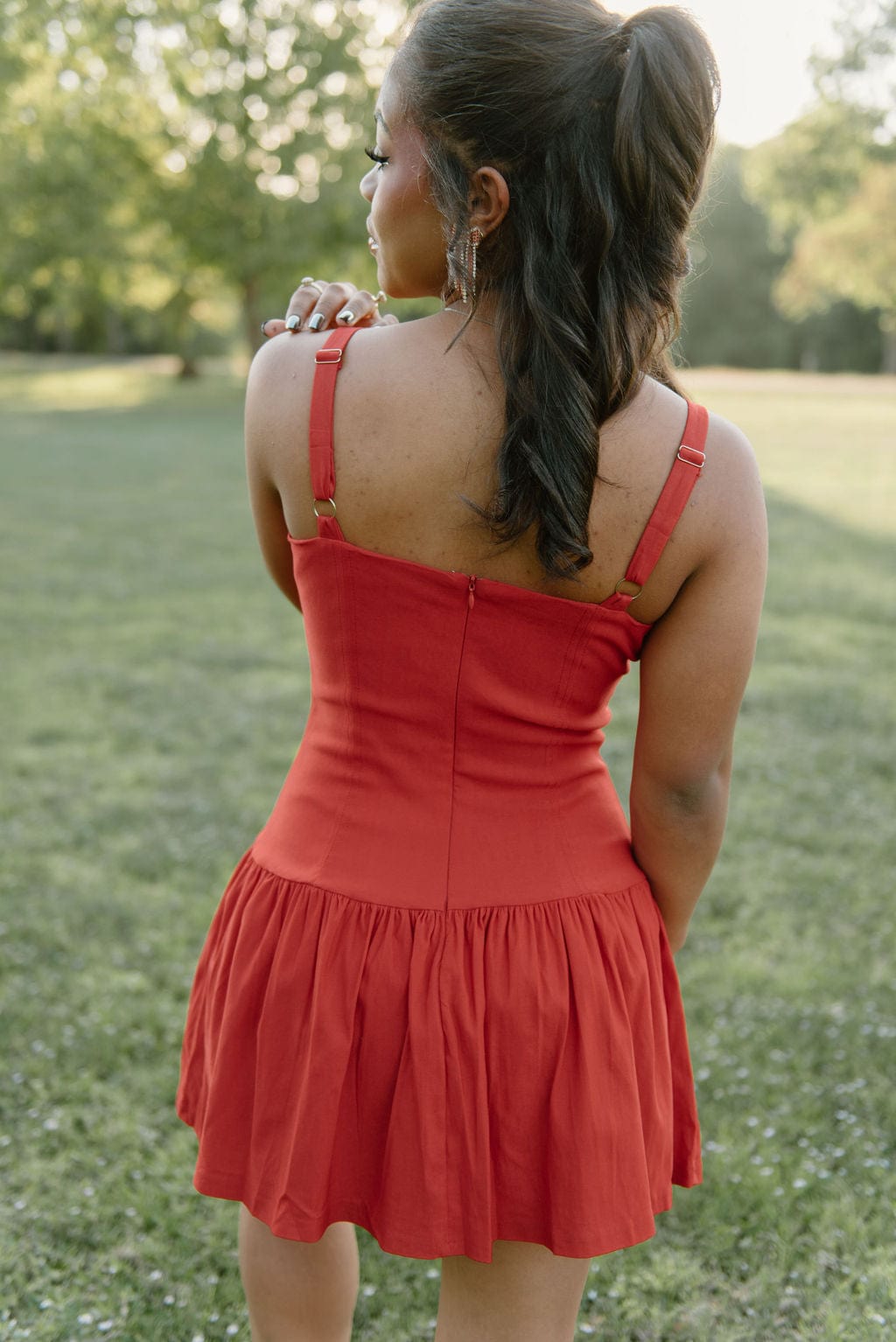 Red Sleeveless Flared Mini Dress - Image 2