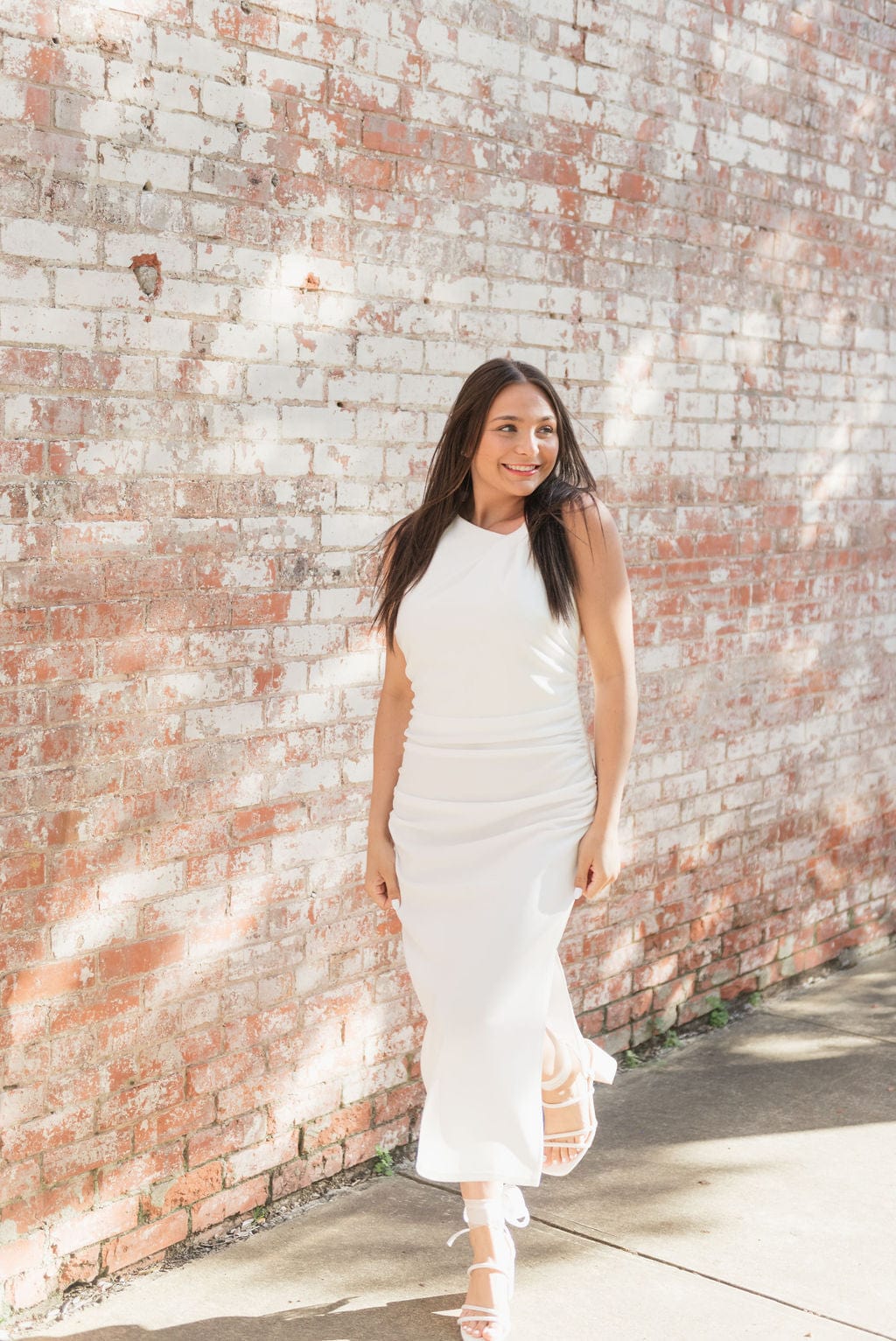 White Twist Shoulder Midi Dress - Image 5