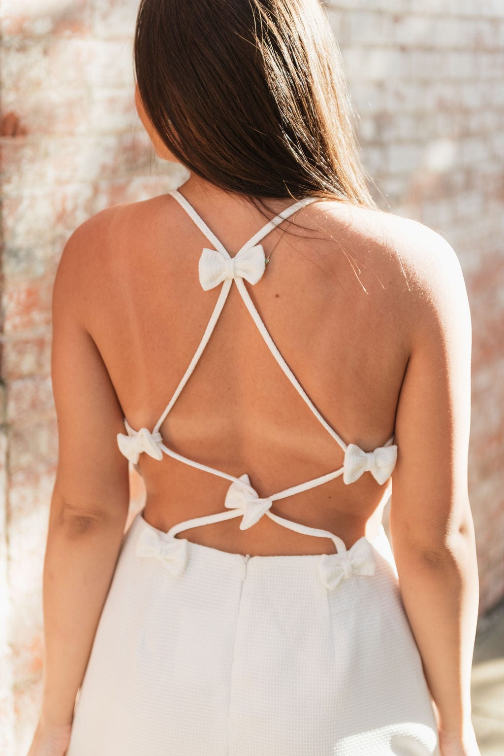 White Bow Open Back Mini Dress - Image 4