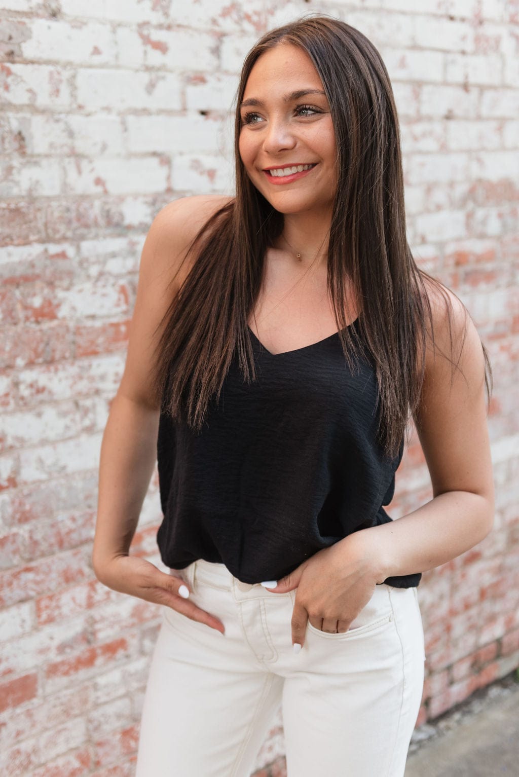 Black V-Neck Flowy Sleevless Cami