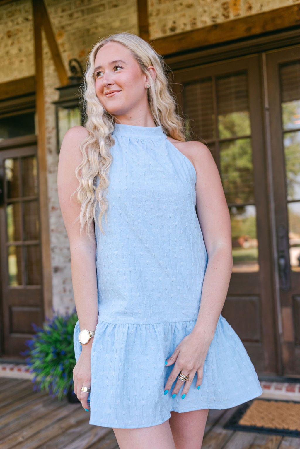 Blue Halter Neck Babydoll Dress - Image 3