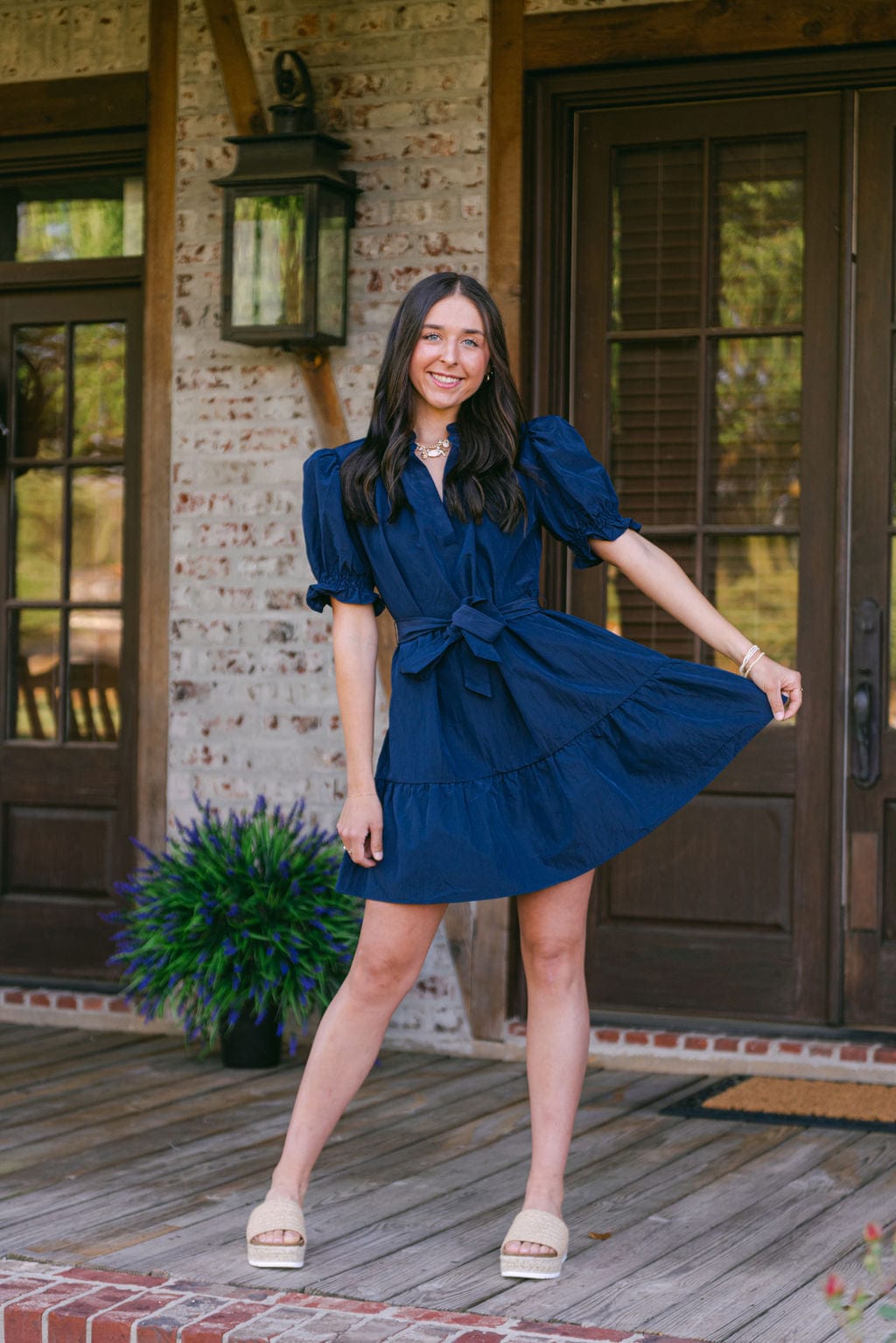Navy Ruffle Detail Short Sleeve Dress - Image 5