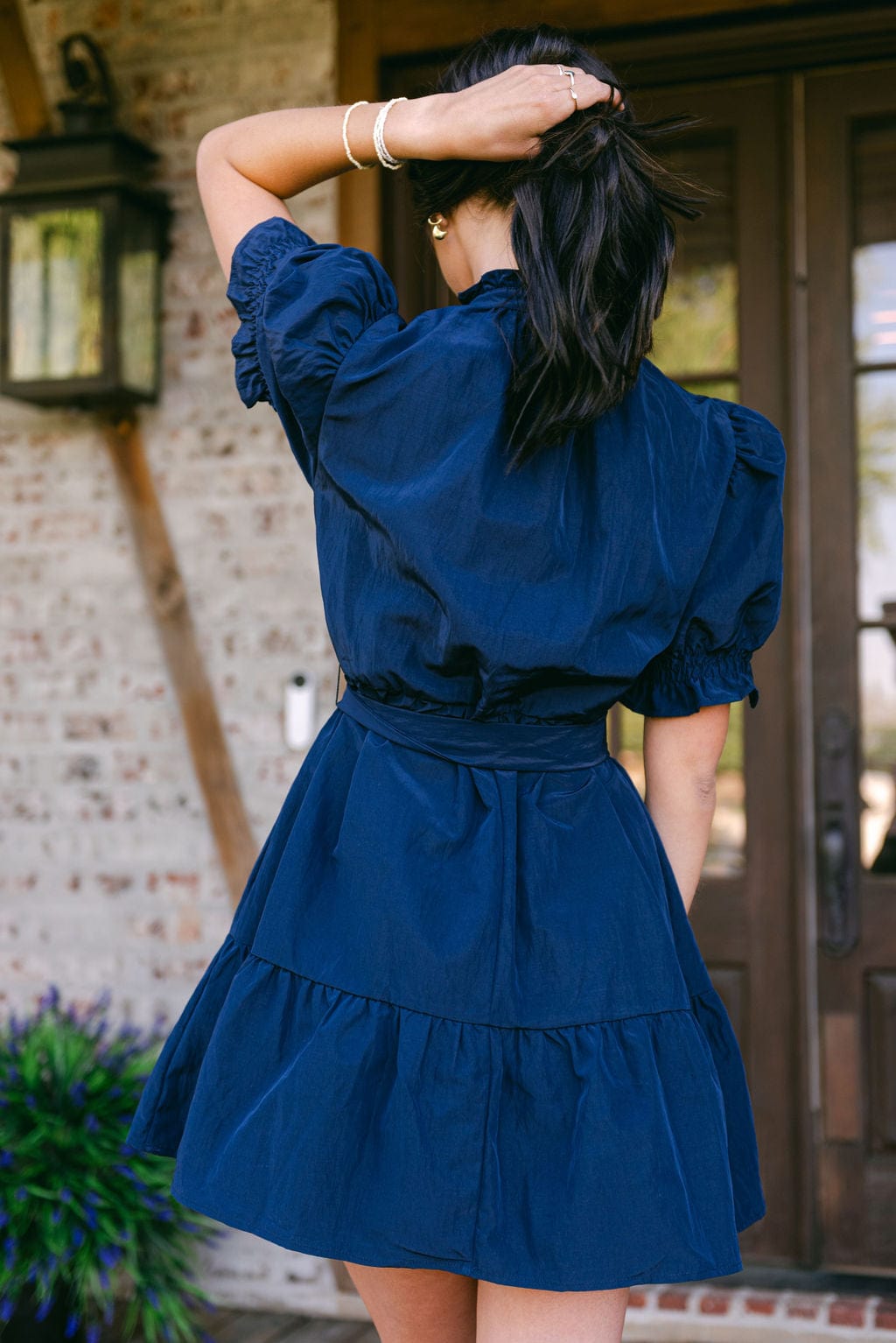 Navy Ruffle Detail Short Sleeve Dress - Image 2