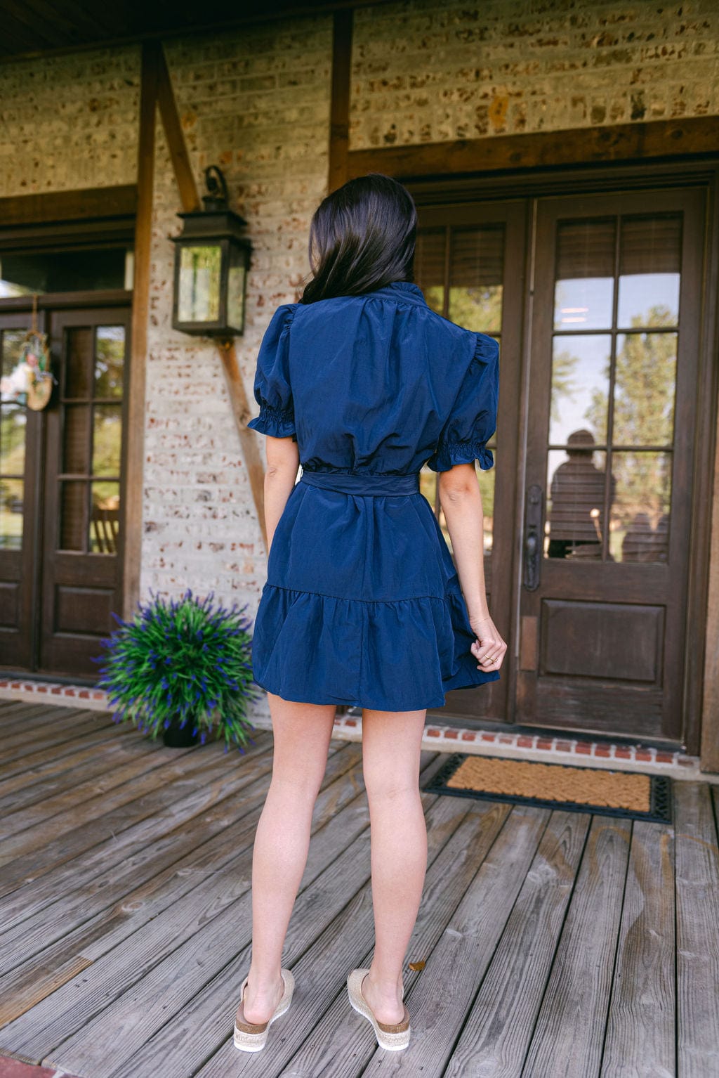 Navy Ruffle Detail Short Sleeve Dress - Image 6