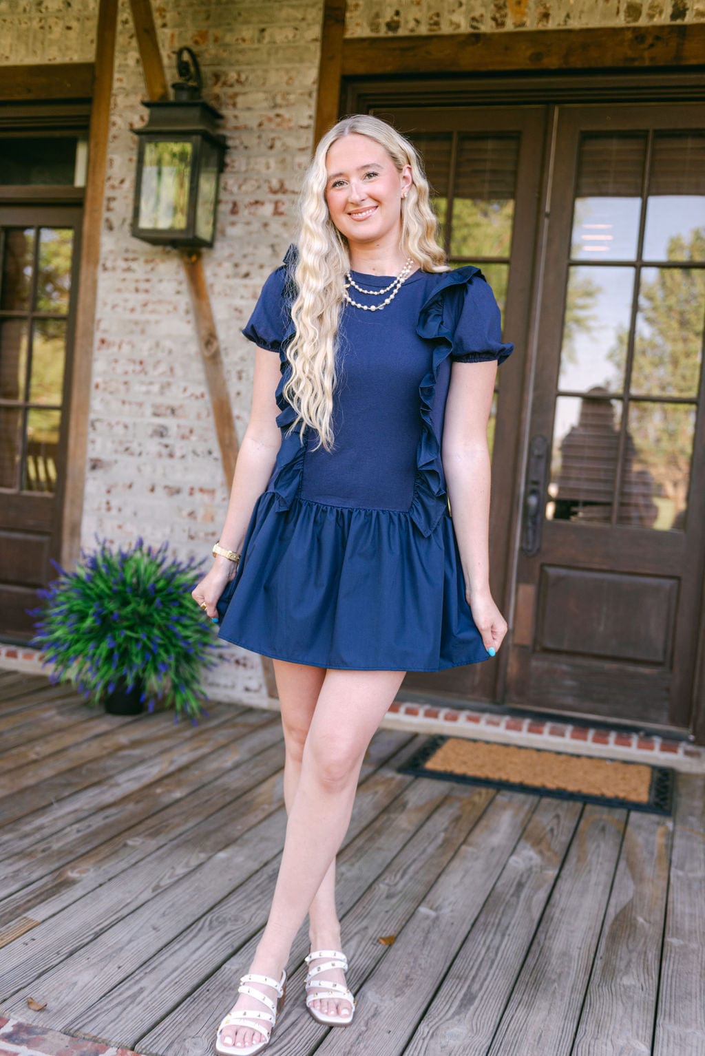 Navy Ruffle Drop Waist Mini Dress - Image 5