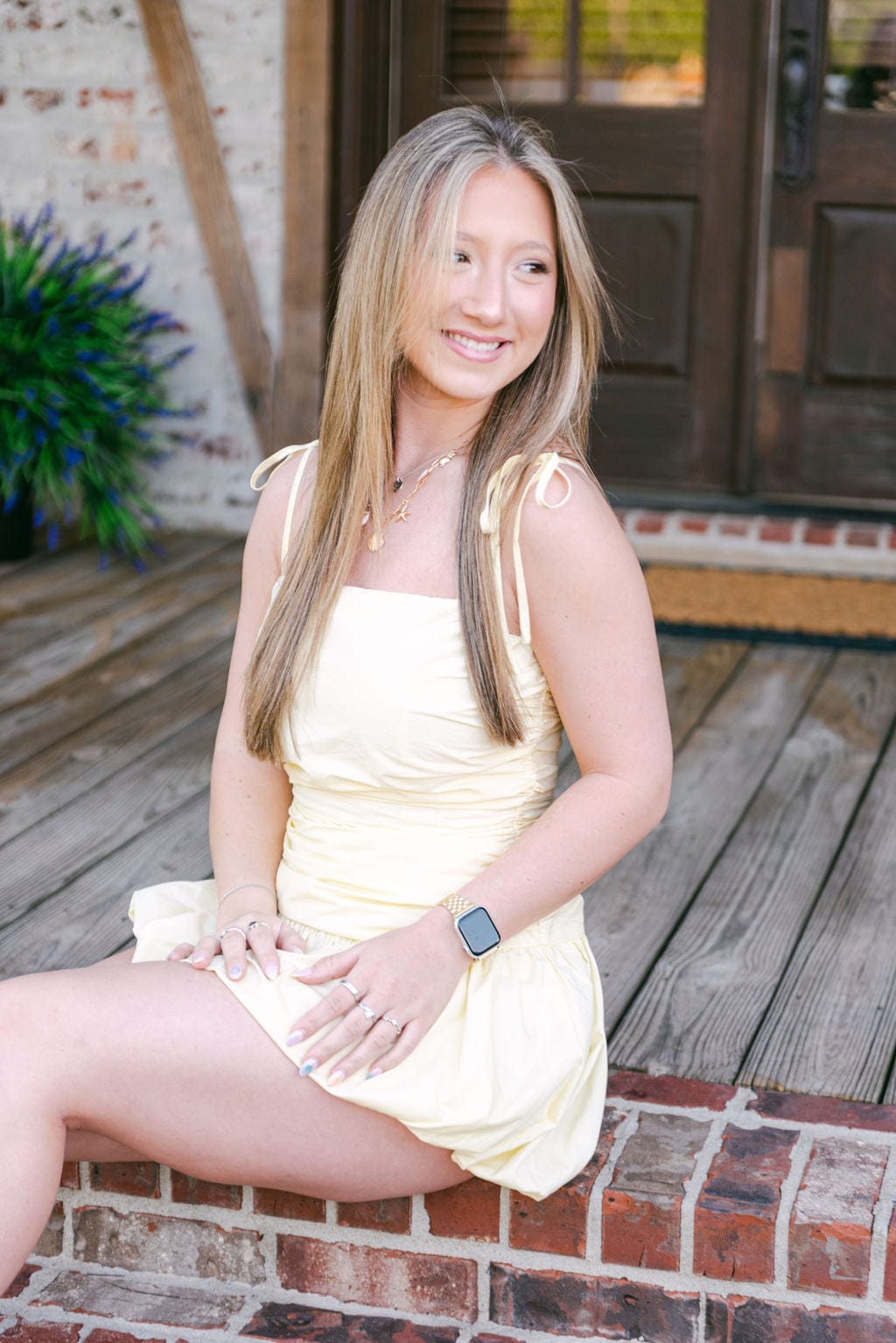 Yellow Shoulder Tie Bubble Hem Dress - Image 3