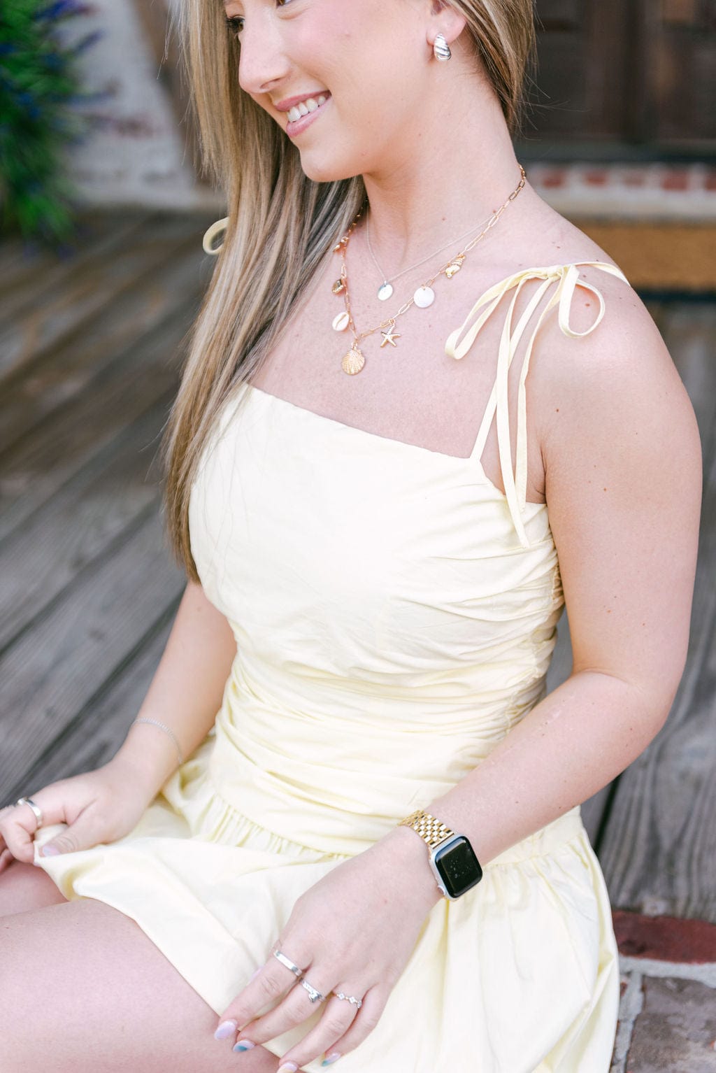 Yellow Shoulder Tie Bubble Hem Dress - Image 5