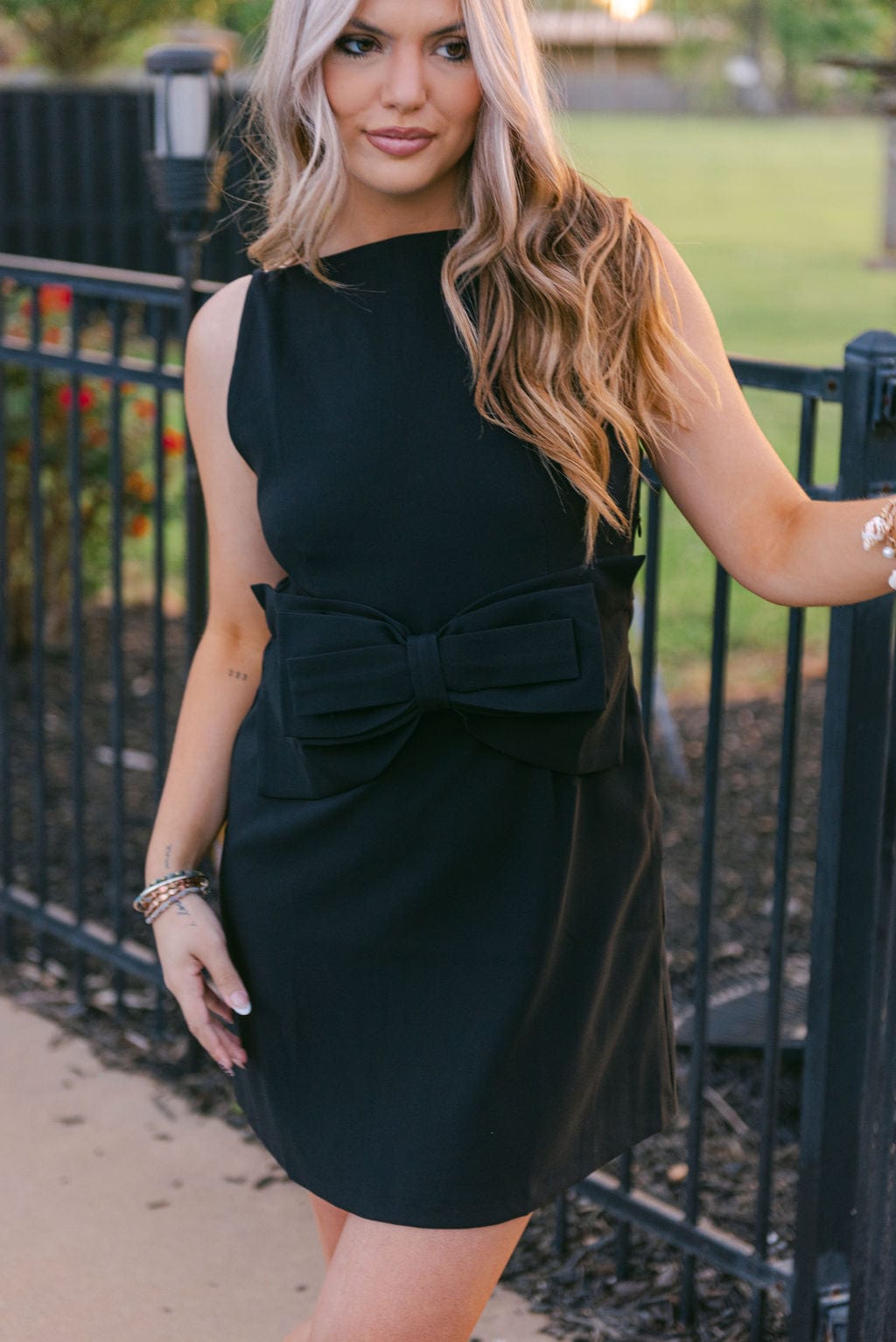 Black Sleeveless Bow Detail Mini Dress - Image 5
