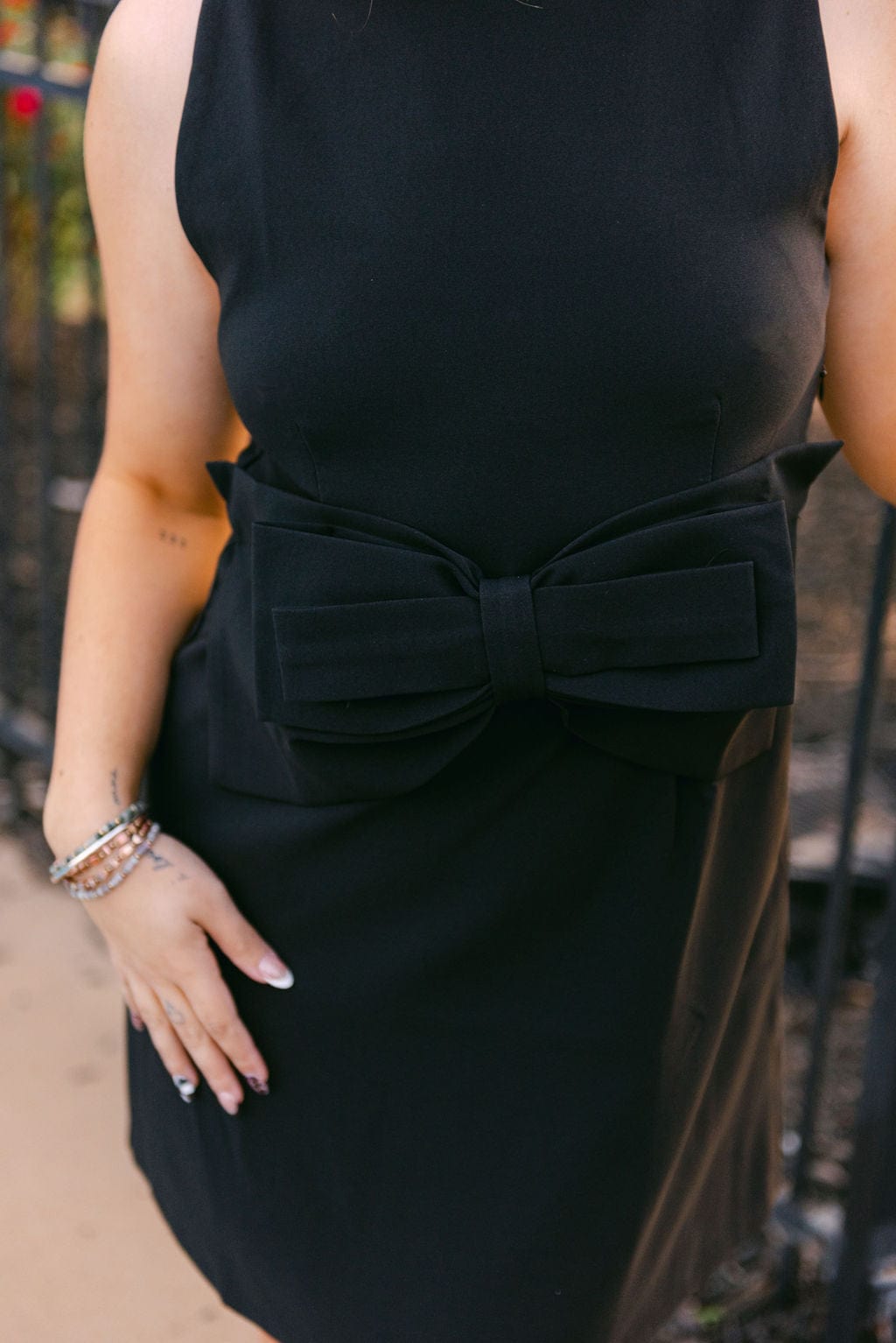 Black Sleeveless Bow Detail Mini Dress - Image 3