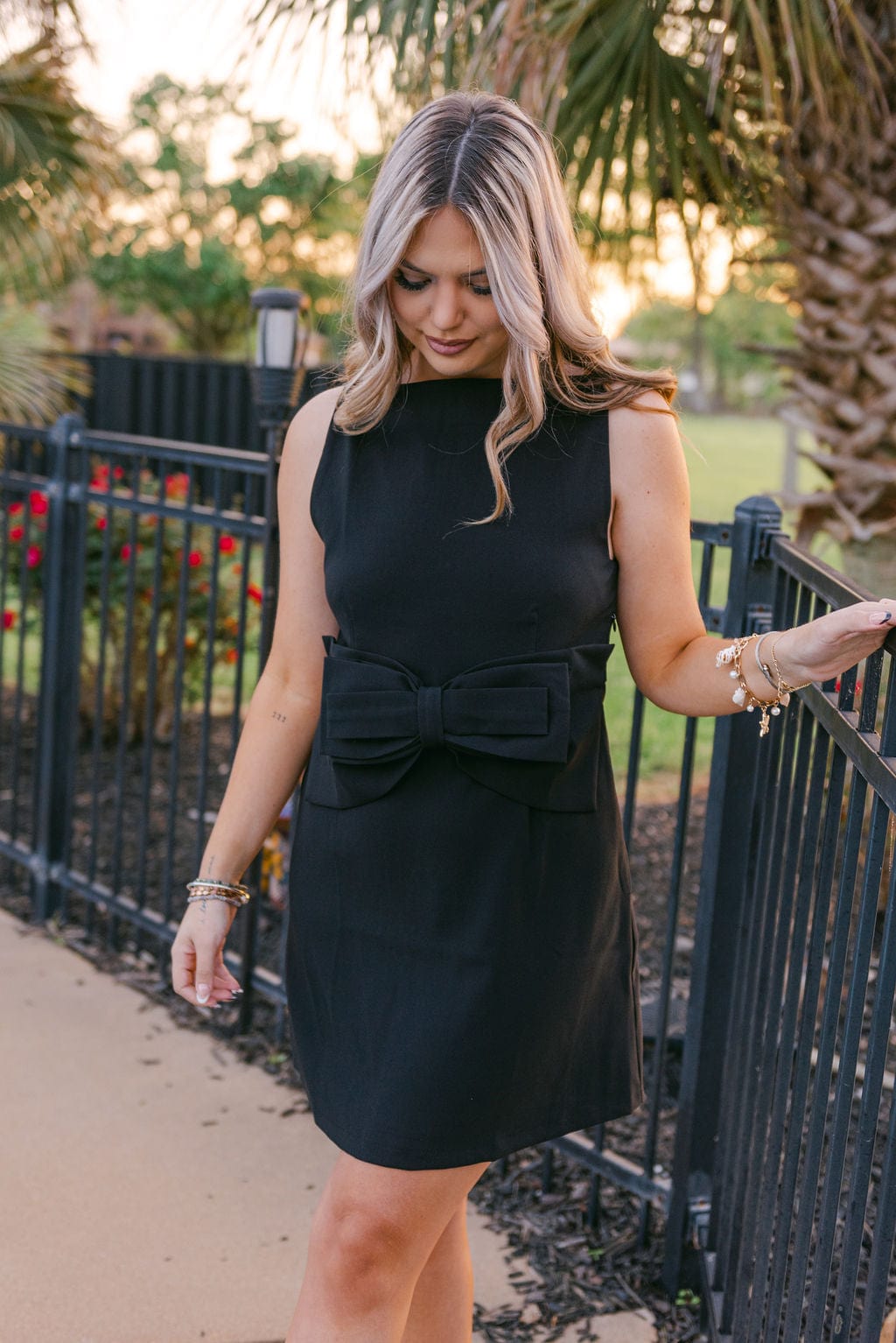 Black Sleeveless Bow Detail Mini Dress