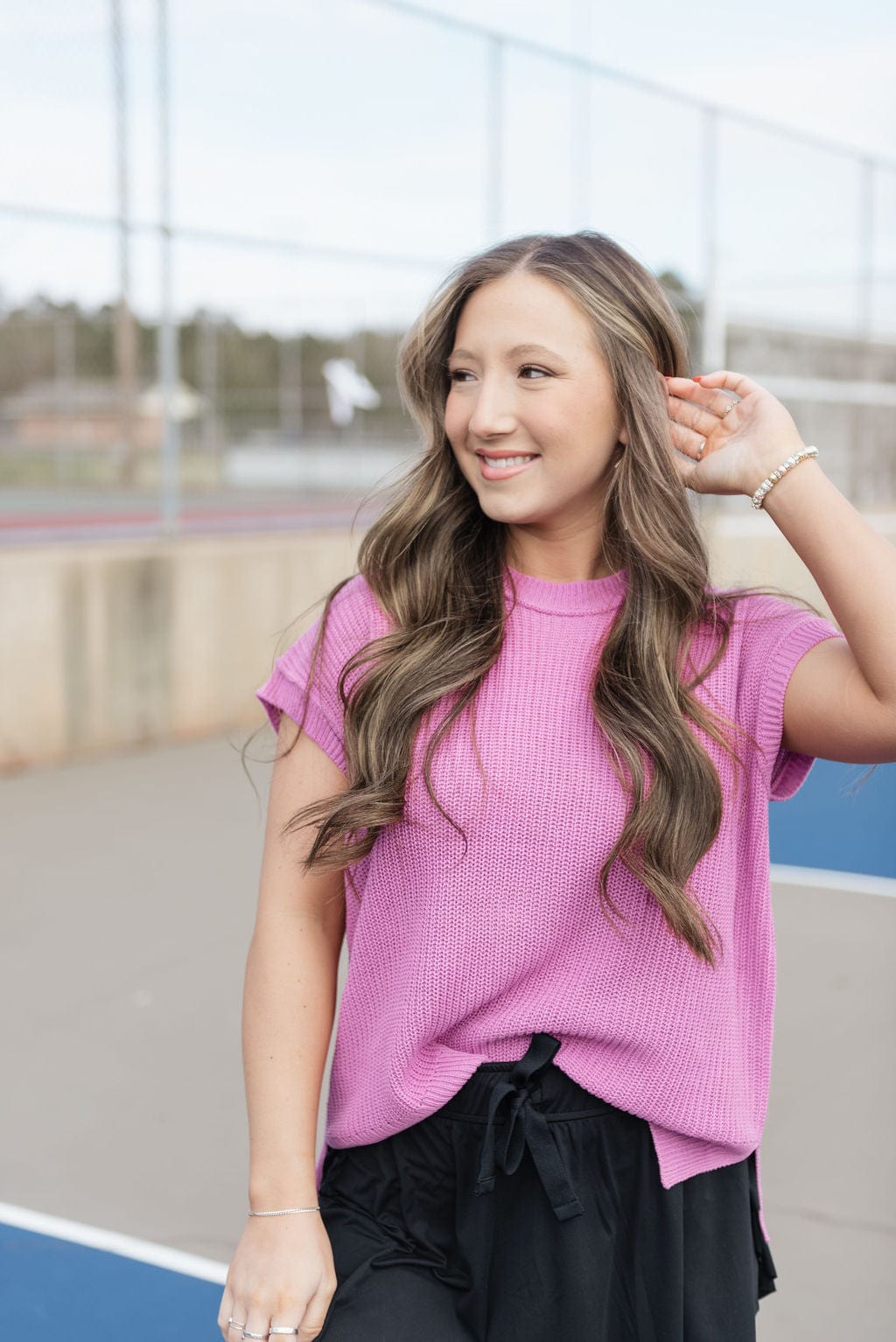 Pink Oversized Short Sleeve Knit Top - Image 4
