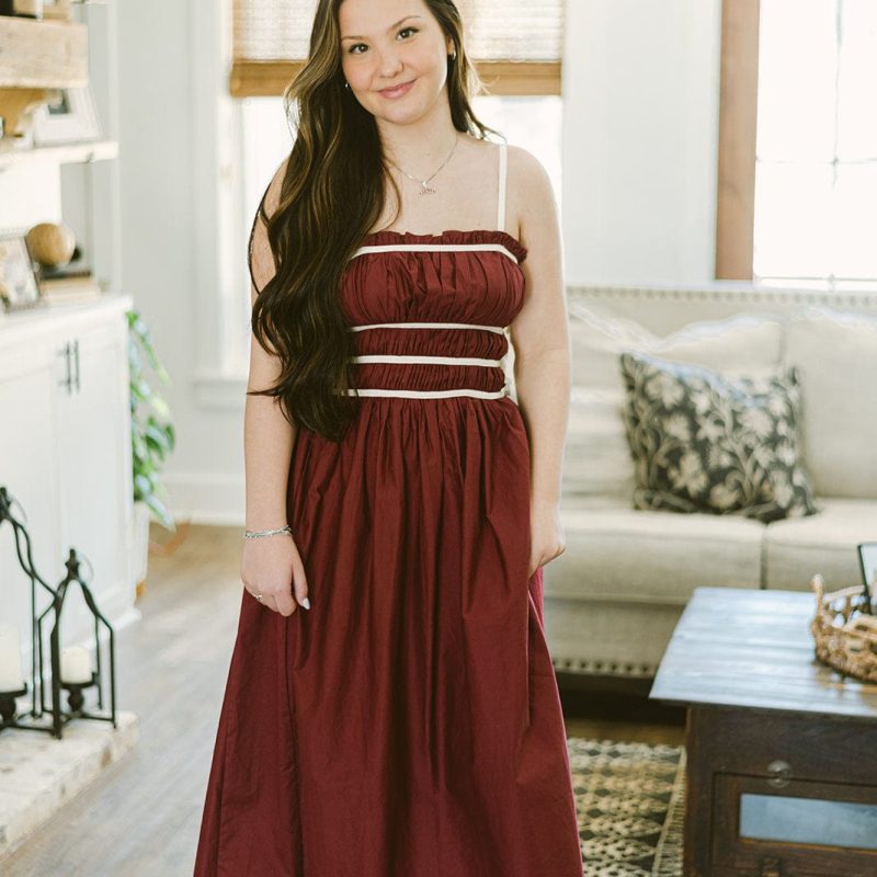 Burgundy Poplin Tie Detail Midi Dress