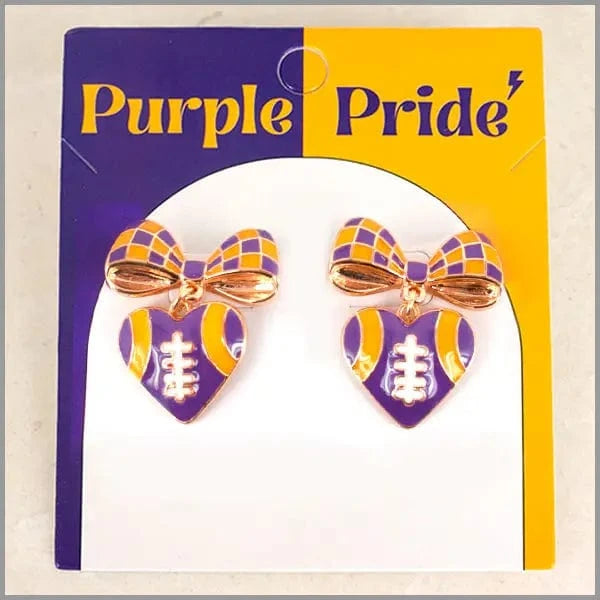 Purple & Gold Heart Football Studs - Image 4