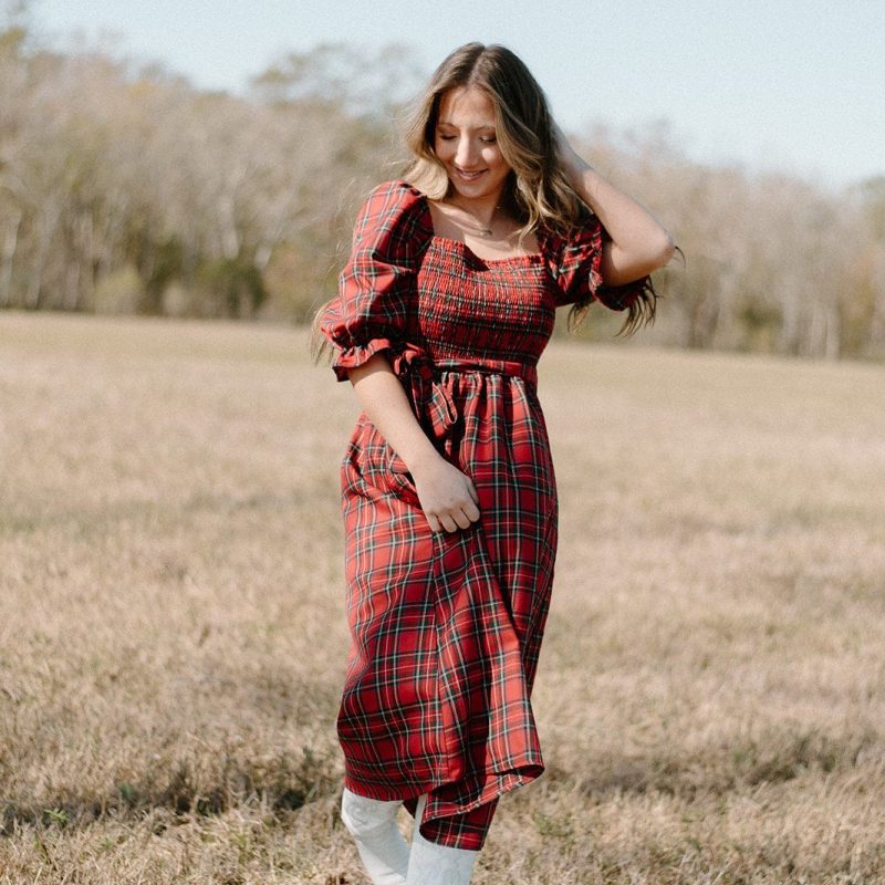 Holiday Red Plaid Midi Dress