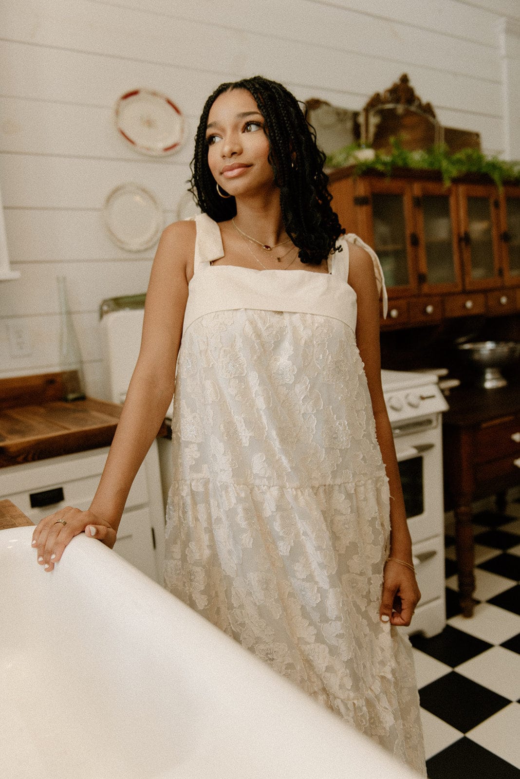 Ivory Embroidered Tie Shoulder Maxi - Image 4