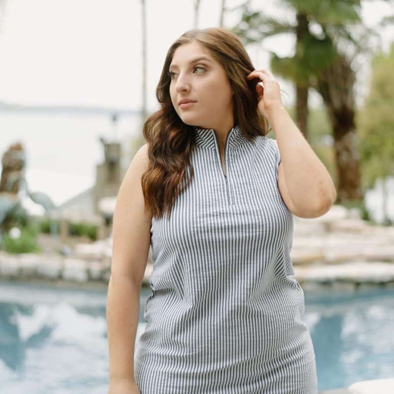 Lulu B Navy Striped Zip Shirt Dress