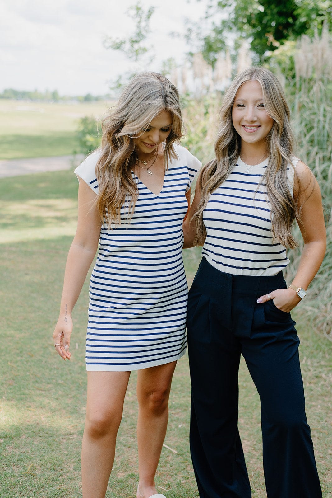 Navy Striped Button Detail Knit Dress - Image 3