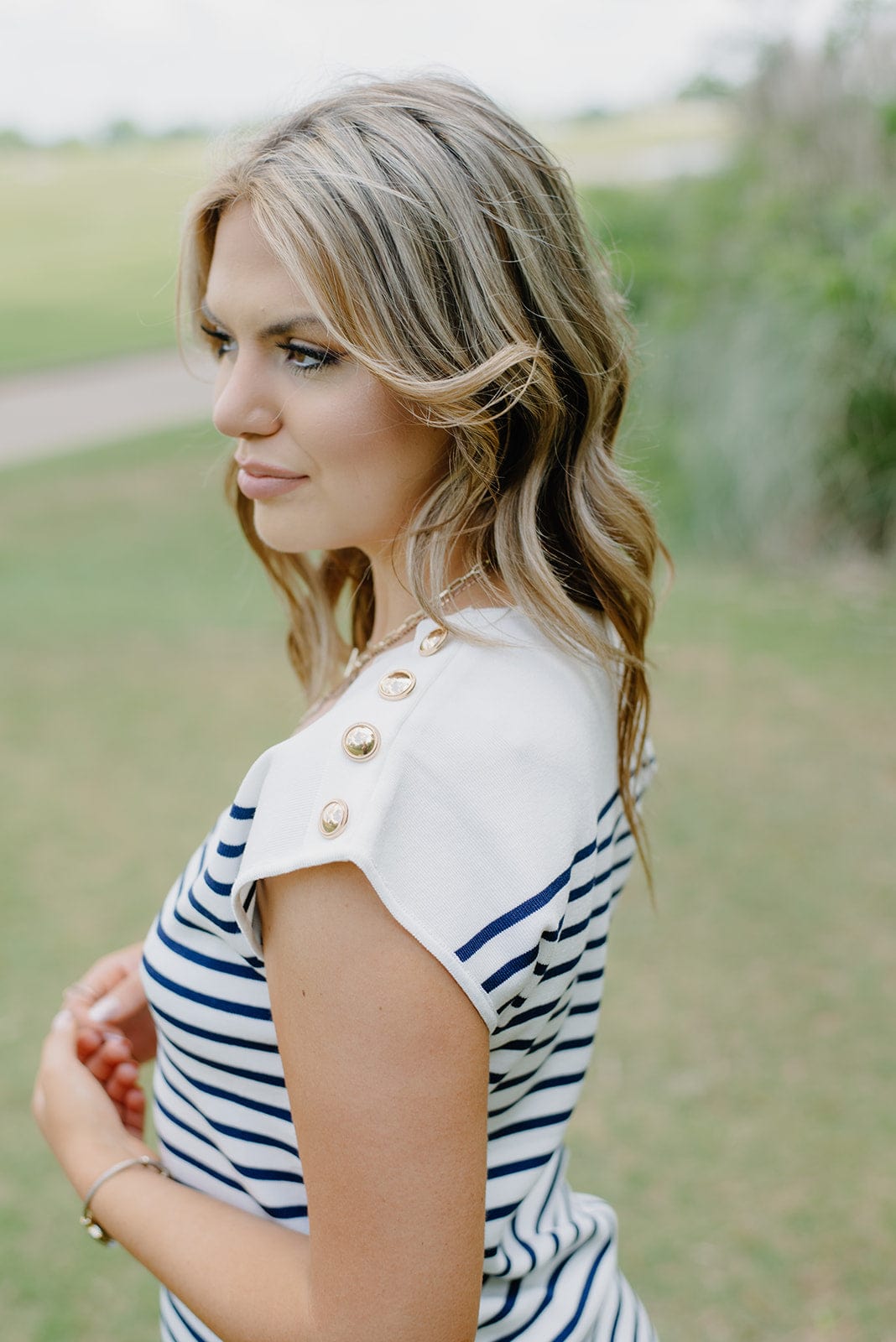 Navy Striped Button Detail Knit Dress - Image 4