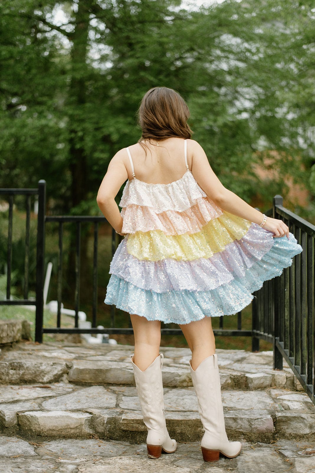 Pastel Sequin Tiered Ruffle Dress - Image 2
