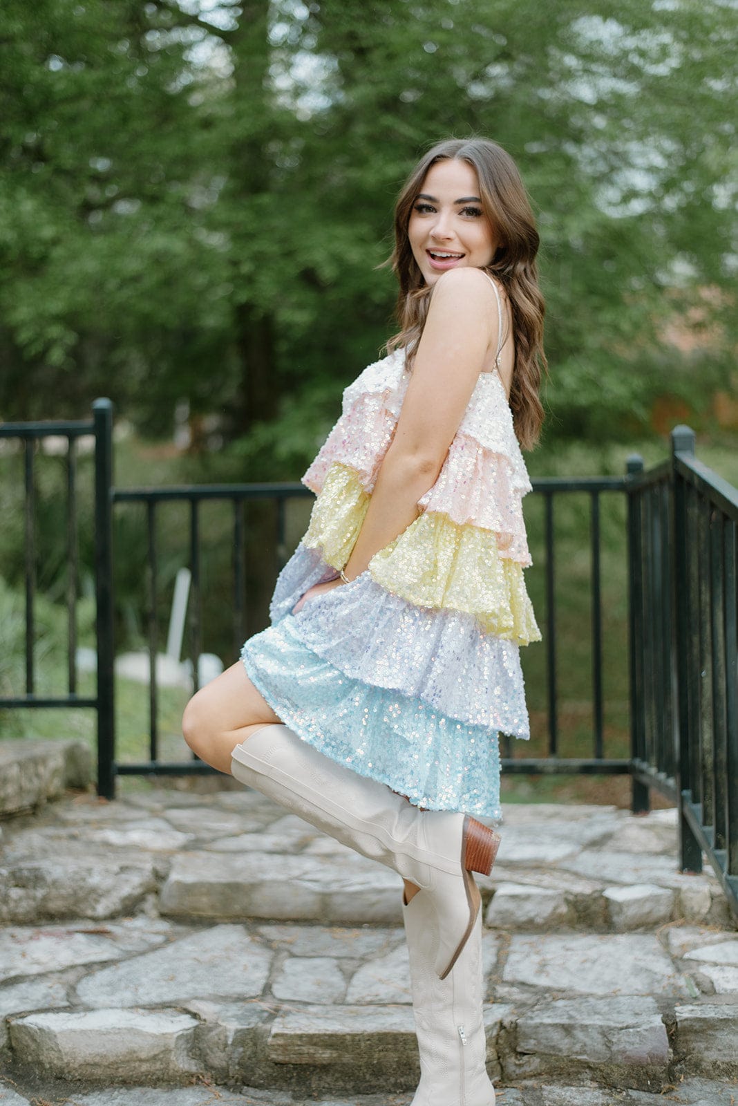 Pastel Sequin Tiered Ruffle Dress - Image 3
