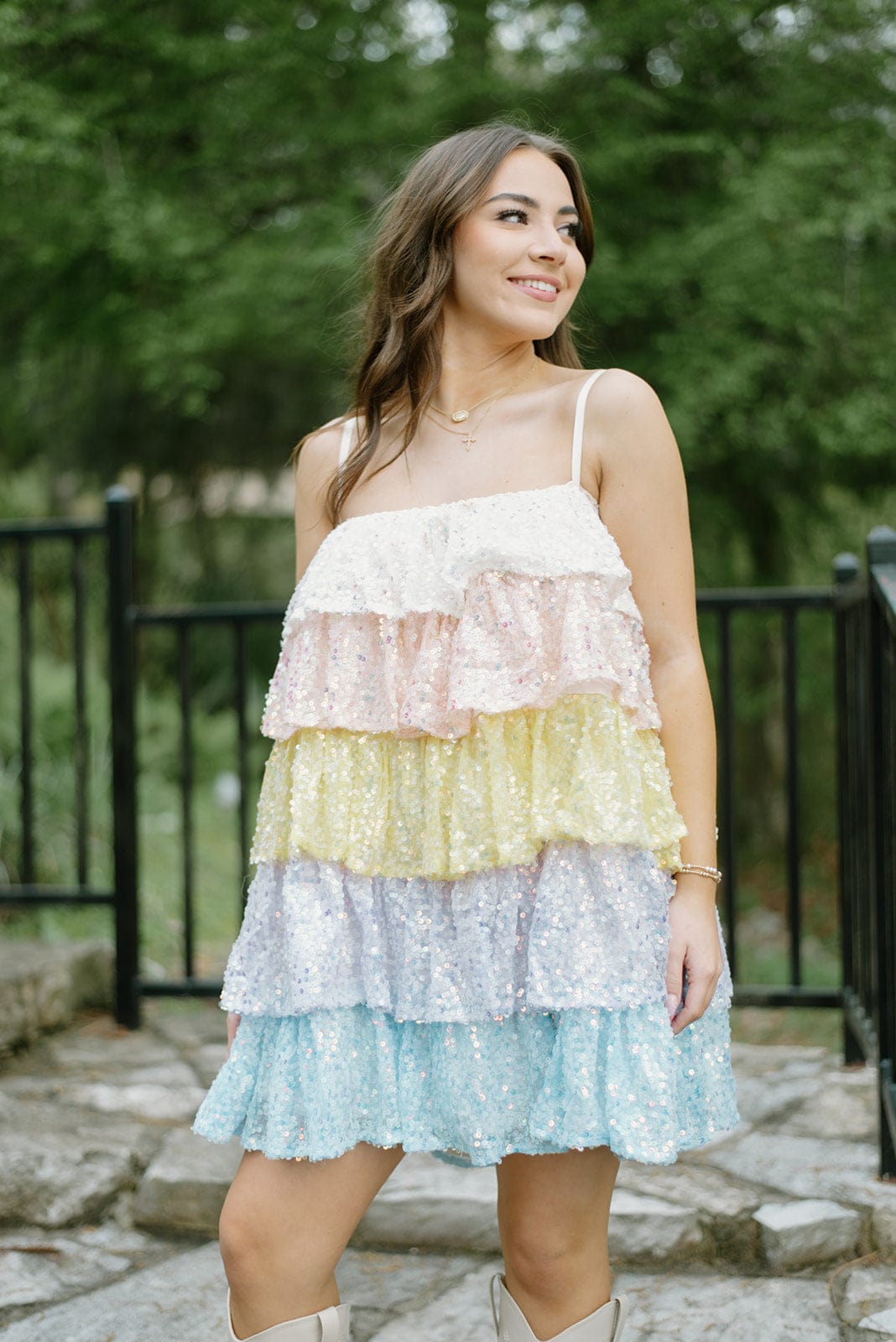 Pastel Sequin Tiered Ruffle Dress - Image 4