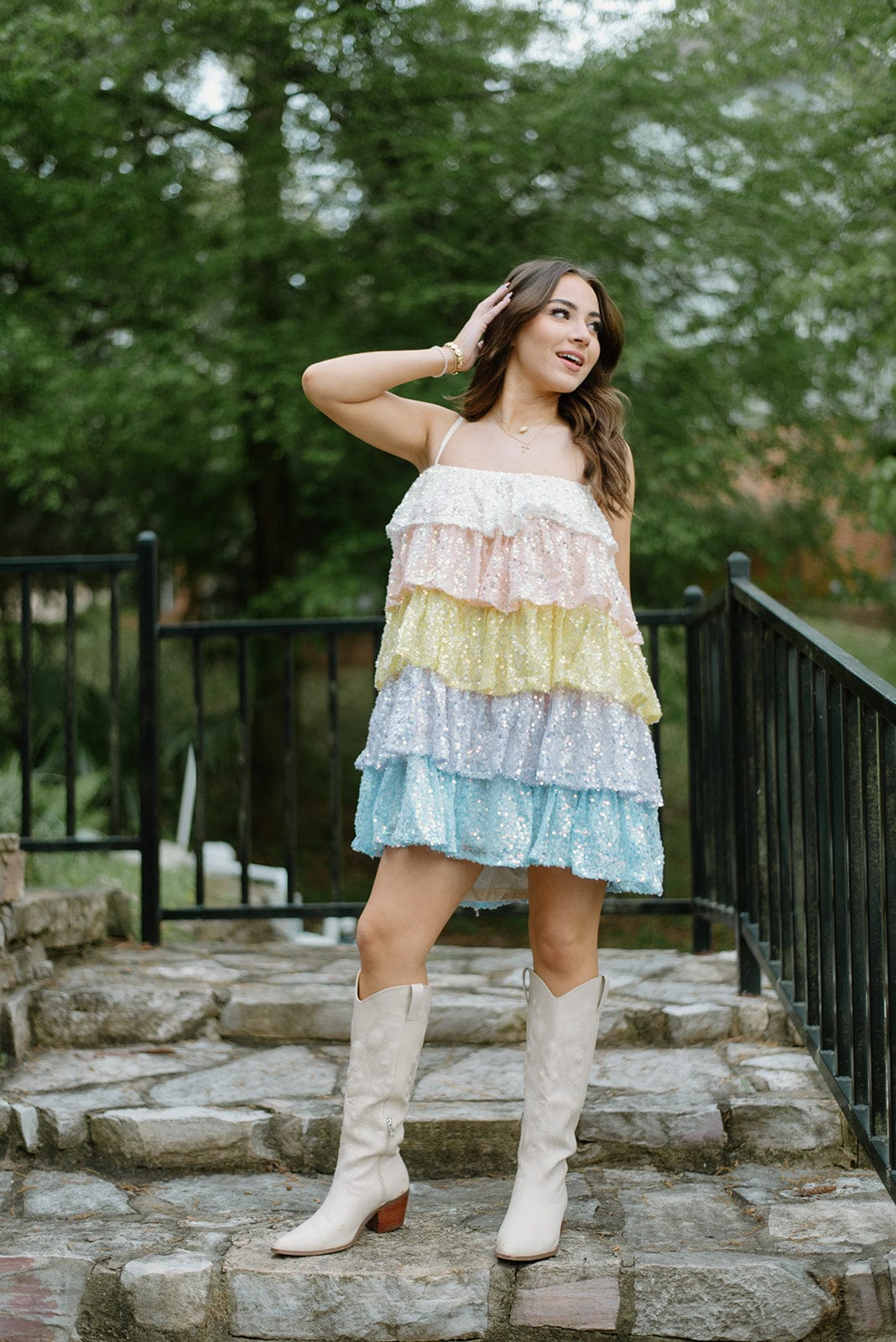 Pastel Sequin Tiered Ruffle Dress - Image 5