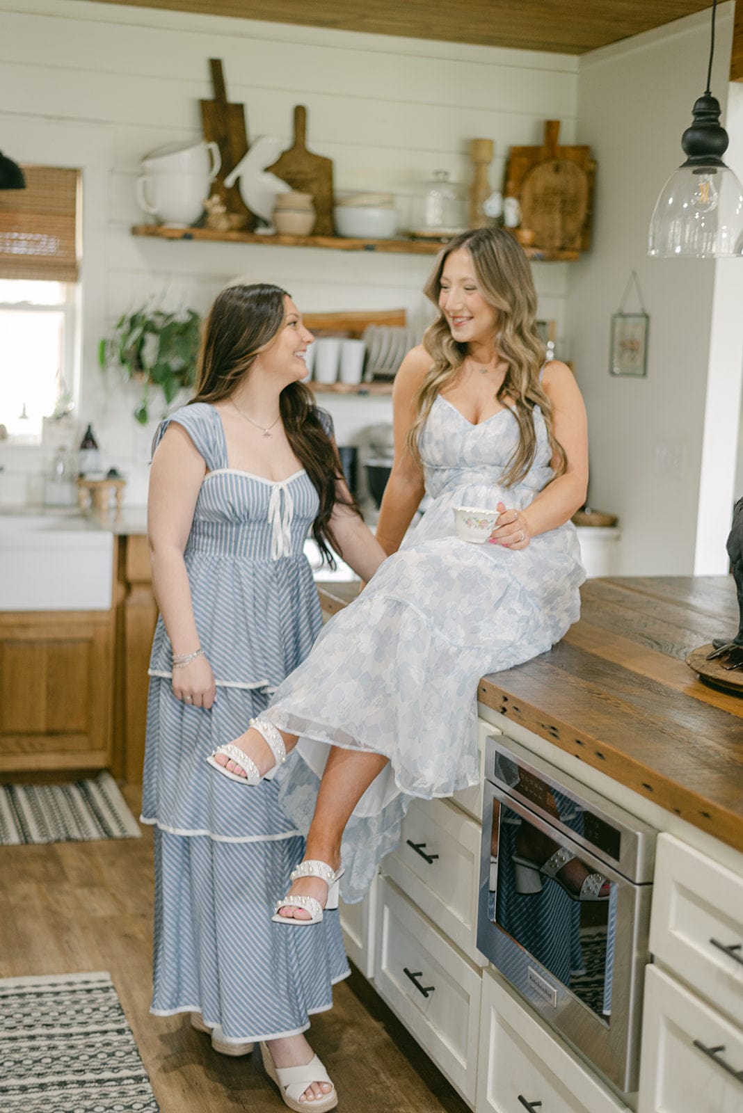 White & Blue Floral Tiered Maxi Dress - Image 7