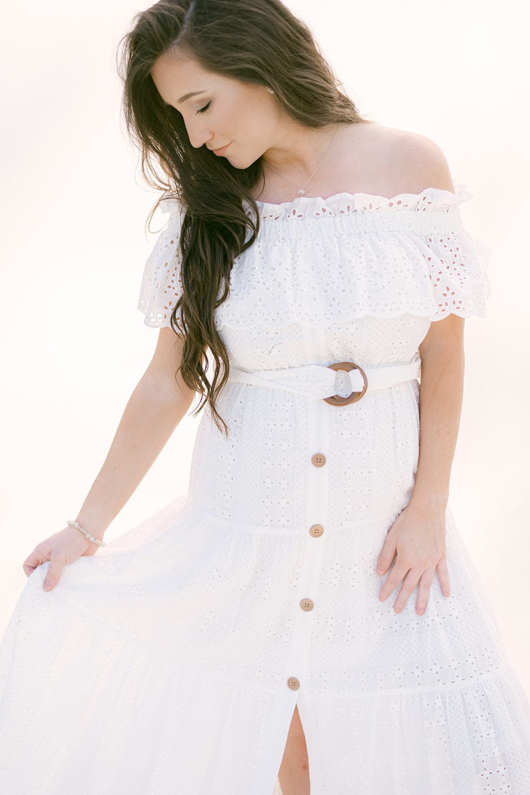 White Eyelet Lace Belted Maxi Dress - Image 3