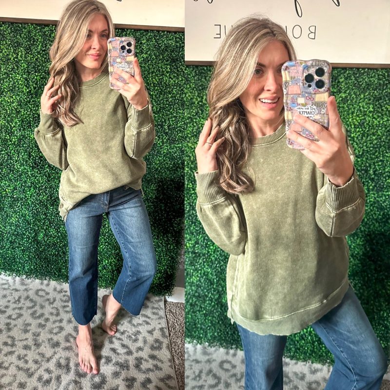 Safe and Secure Mineral Wash Pullover in Light Olive