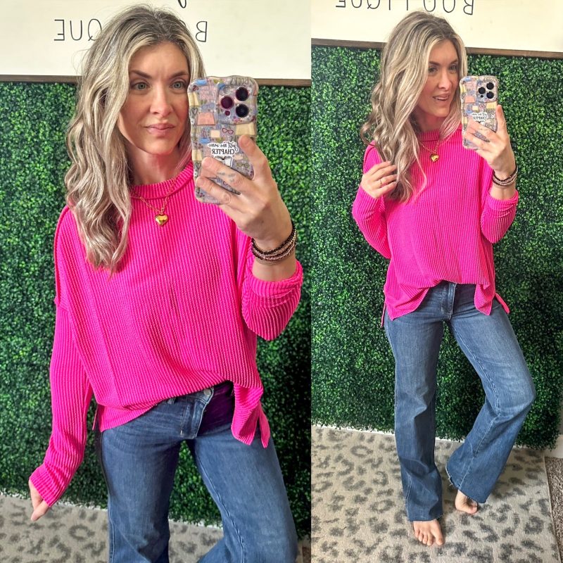 Hot Pink Corded Long Sleeve Top