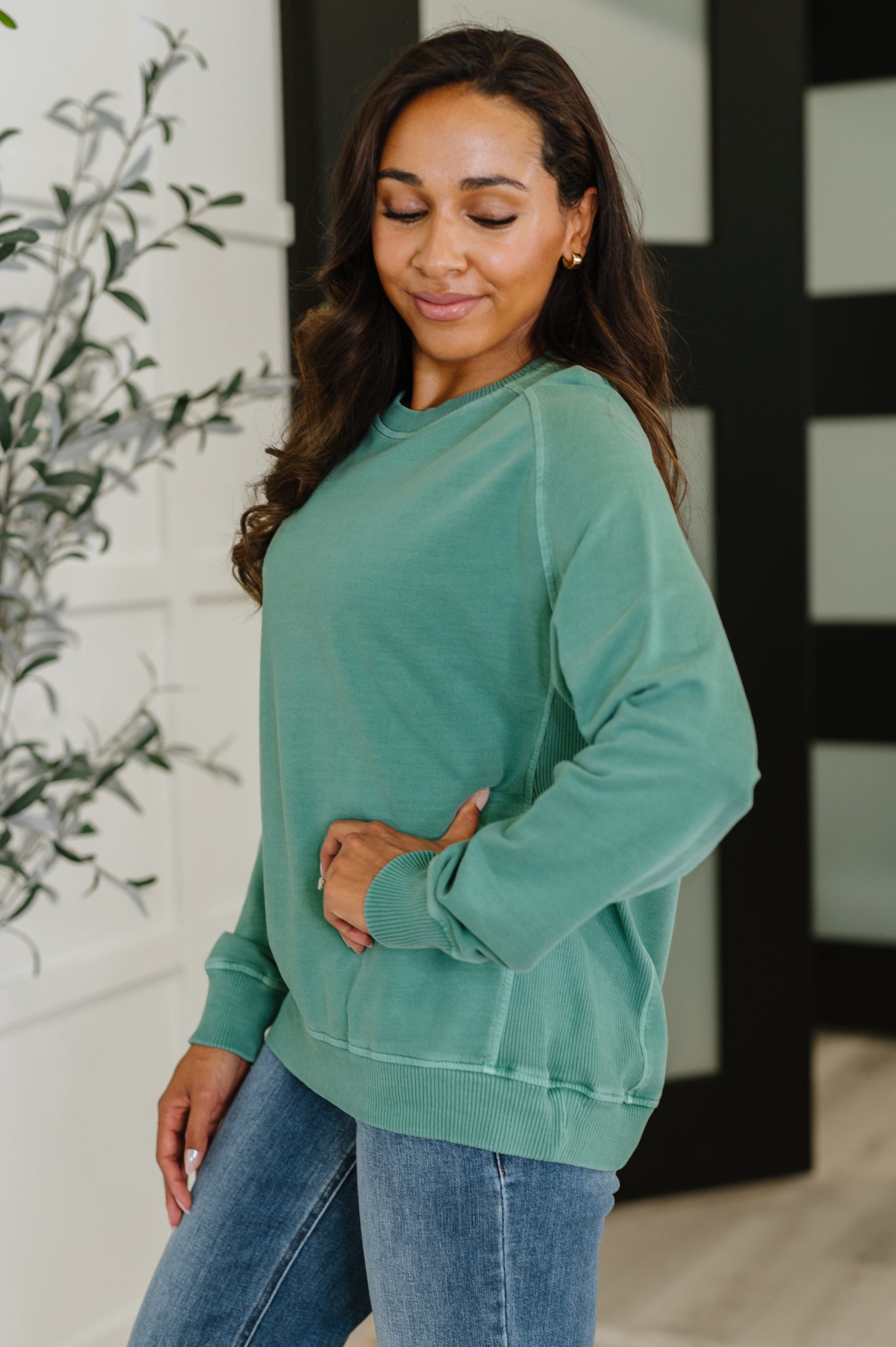 Daily Ease Mineral Wash Pullover in Dark Green - Image 4