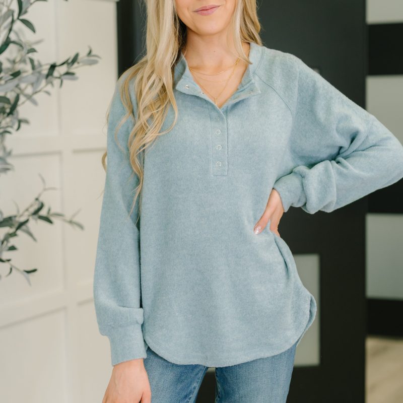 Urban Flux Scooped Hi-Low Long Pullover in Blue Grey